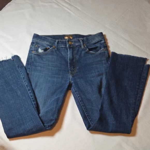 MOTHER Distressed Flare Jeans in Blue - Picture 4 of 13